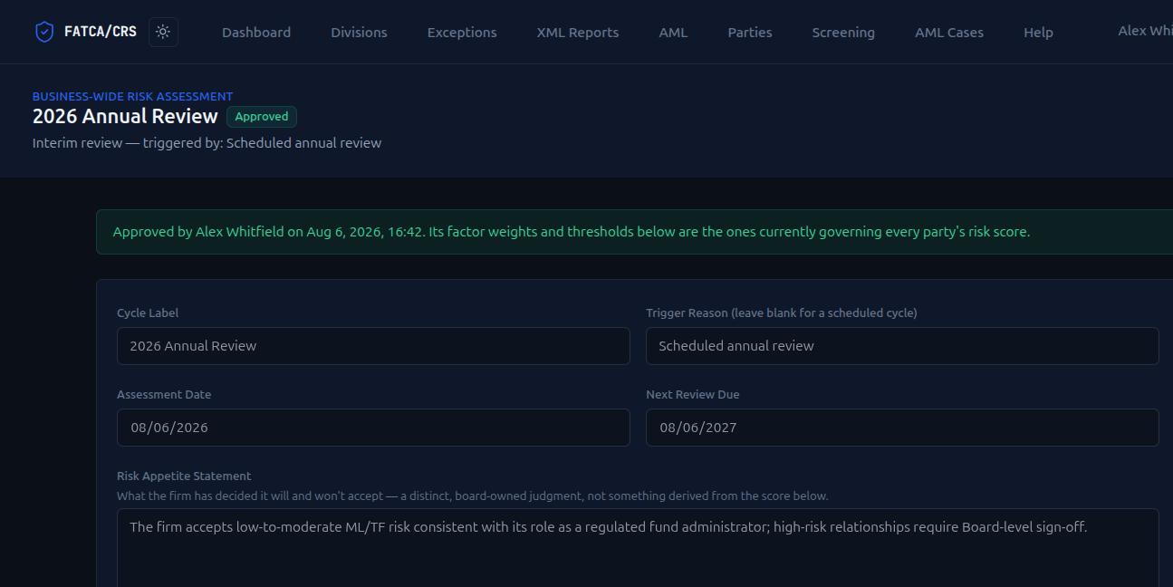 FATCA/CRS Compliance Platform — Business-Wide Risk Assessment